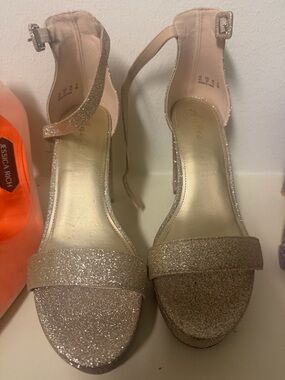 Jessica Glitter Ankle-Strap Heels in Gold